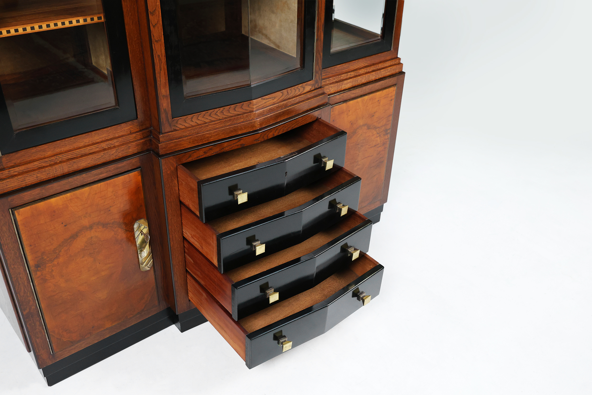 Rare Art Deco cabinet in burl wood with green marble top, France ca. 1930thumbnail